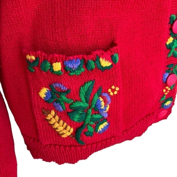 Vintage 90s Heavily Embroidered Floral Cardigan Folk Art Cottagcore Prairie S - Picture 6 of 16
